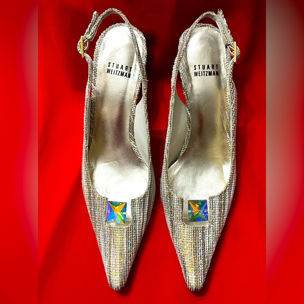 Stuart Weitzman gold crystal pointed heels
